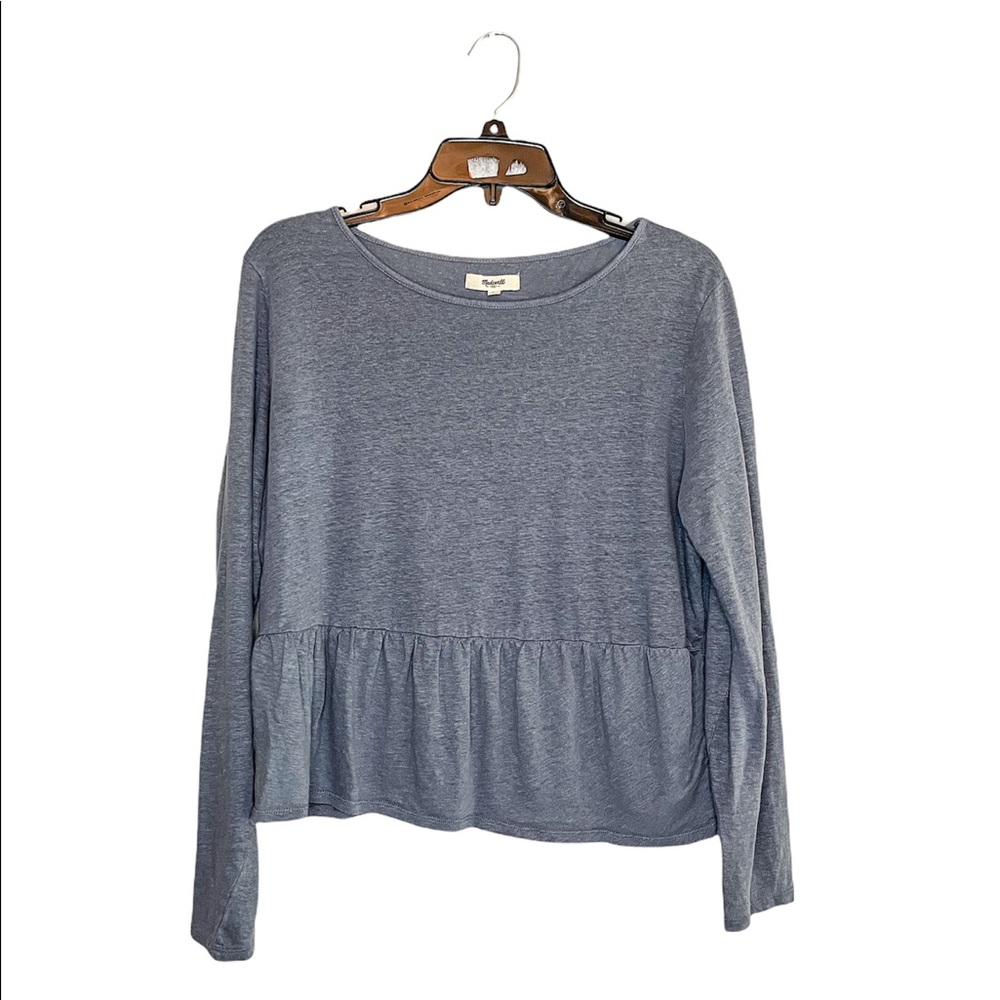Madewell Blue Peplum Long Sleeve Tee Size Large